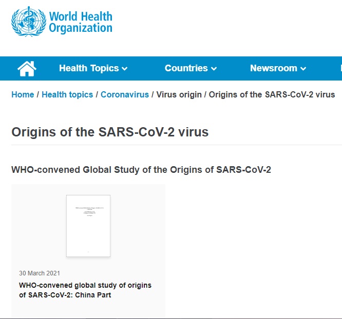 ВОЗ опубликовала доклад о происхождении коронавируса SARS-CoV-2