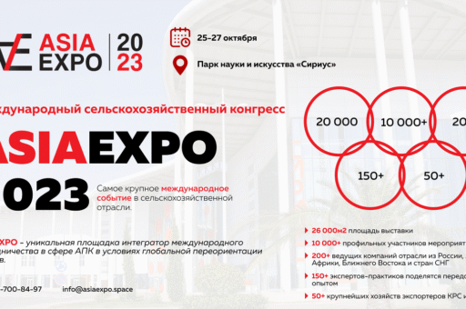 Первый Международный сельскохозяйственный конгресс «AsiaExpo-2023» пройдет с 25 по 27 октября в «Сириусе»